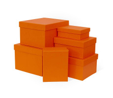 Прямоугольная коробка оранжевая, тисненая бумага