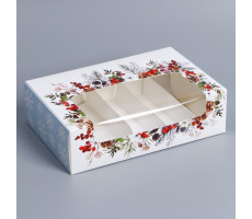 Коробка для эклеров с вкладышами " Новогодняя акварель", 25,2 х 15 х 7 см