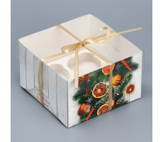 Коробка для капкейка  «Хвоя, корица, апельсин», 16*16*10см